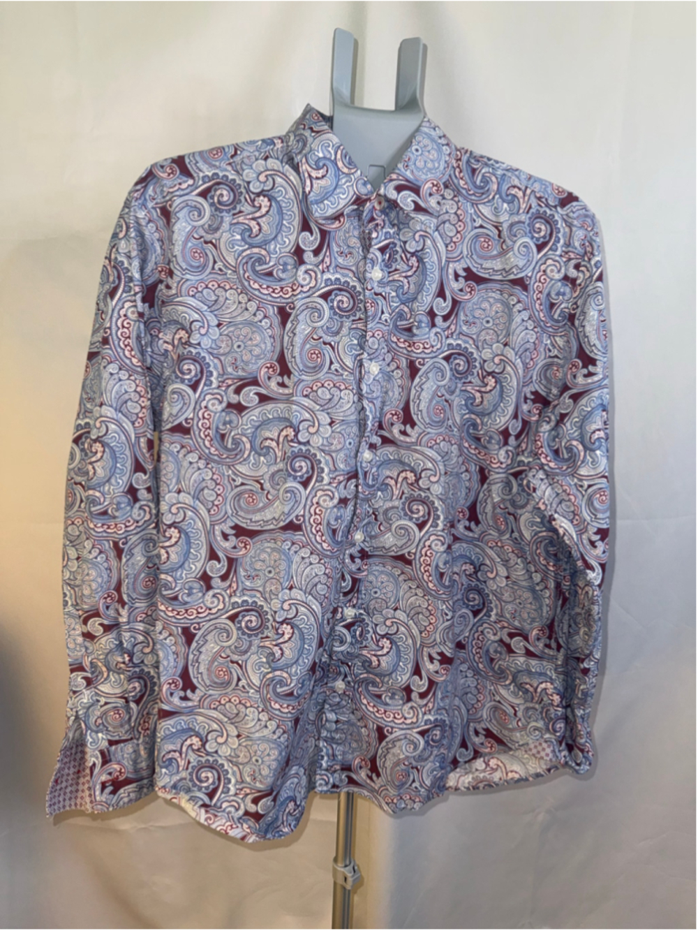 Men's Society of Threads Paisley Button Down Shirt, Size L, Blue & Burgundy